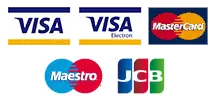 Visa, Visa Electron, Mastercard, Maestro and JCB logo's