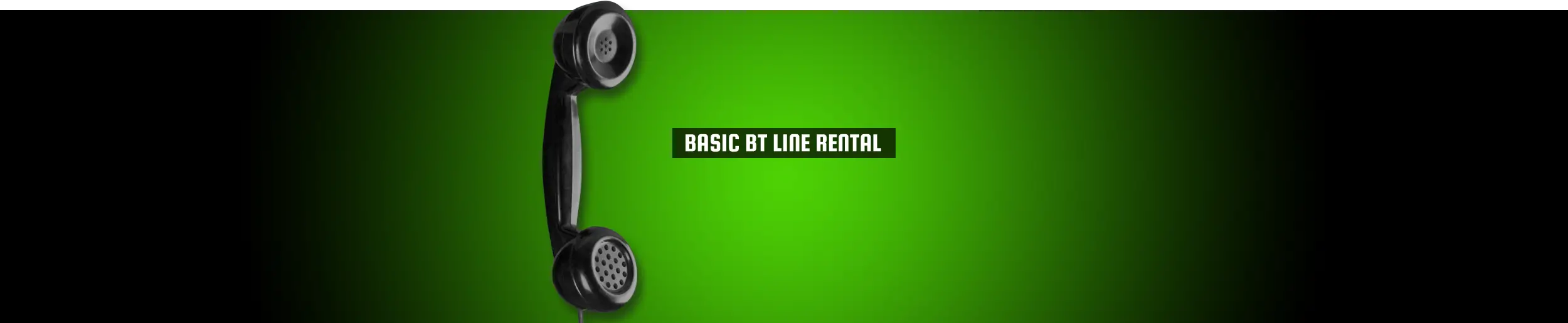 52Degrees Line Rental - feature image | "basic BT line rental" | a black old-fashioned phone on a vivid green background | Telecoms Solutions, Norwich