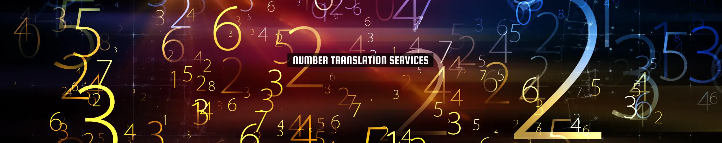 52Degrees Number Translation Services - feature image | series of gold and blue numbers on a black background | Telecoms Solutions, Norwich