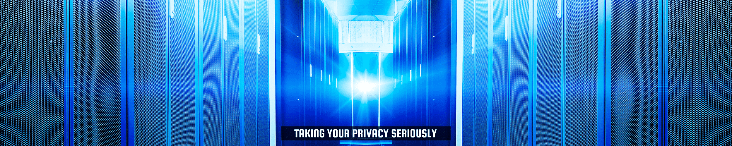 52Degrees acceptable usage privacy policy - feature image | "taking your privacy seriously" | a row of servers illuminated by a blue light | Telecoms Solutions, Norwich